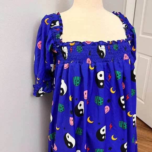 NEW Dressed in LALA Forget the Rules Icon Dress Blue Yin Yang Smile Dress L - Picture 4 of 15